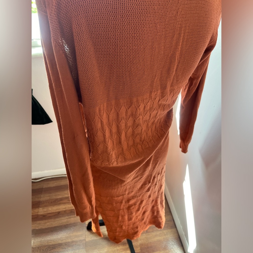 Dreamers Maxi Length Knit Crochet Cardigan Burnt Orange Boho Fall Lagenl… - Picture 4 of 11